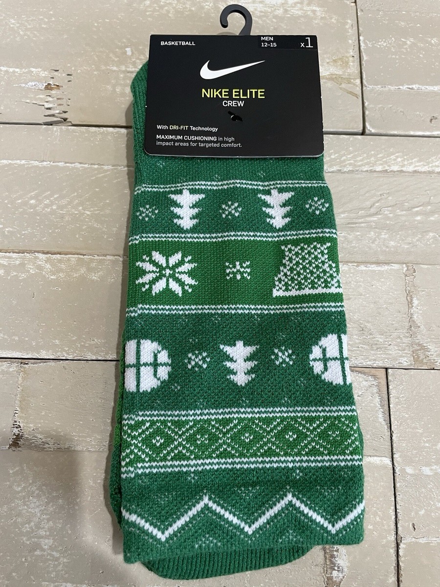 Men's Nike Elite Crew Basketball Christmas Green Socks SX7866 Size XL  (12-15)