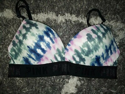 VS pink wireless push up bra BRAND NEW size 34b multi tye dye