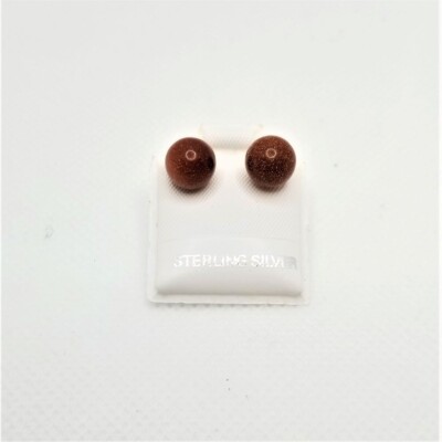 Sterling Silver - 8mm Goldstone Ball Stud Earrings (SSER003S08)