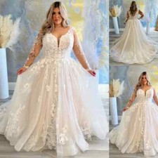 Bohemian Plus Size Long Sleeves Wedding Dresses V Neck A Line Bridal Gowns