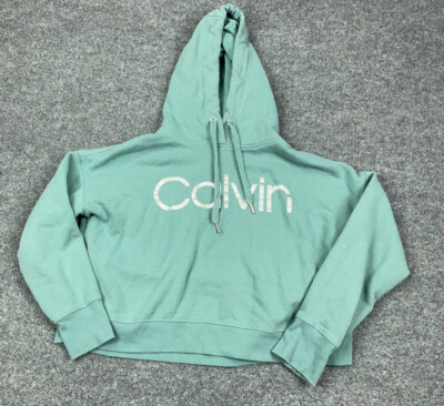 Calvin Klein Green Silver Cropped Performance Hoodie Women's