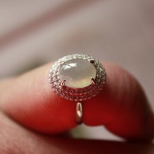 Size 6 3/4 CERTIFIED Natural Grade A Icy Jadeite JADE 925 Silver RING S087