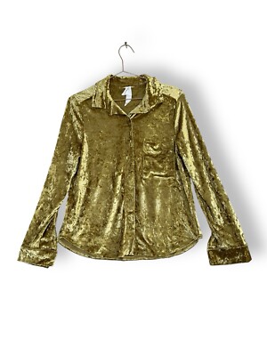 Anthropologie Crush Velvet Shirt S goldgelb Button Down von Amadi stretchig
