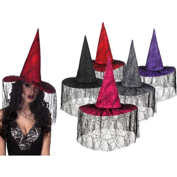 Boland Witch Hat with Lace Veil Adult Fancy Dress Costume Accessory