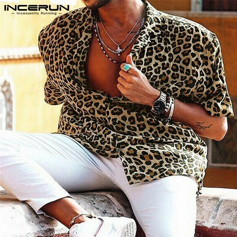 Camisa Manga Corta Estampado Leopardo Para Hombre Blusa De Moda Verano Fiesta | eBay