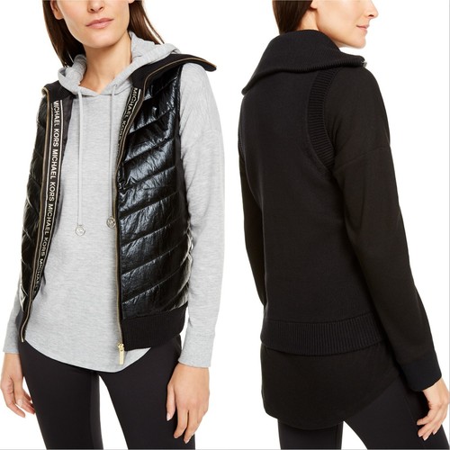 New! MICHAEL KORS ~Size XS~ Ribbed Sweater-Back Puffer Vest Black Retail $125