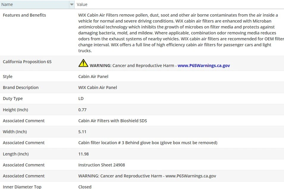 Filtro de ar de cabine OEM WIX para TOYOTA LAND CRUISER 2006-2007 V8-4.7L - Imagem 2 de 3