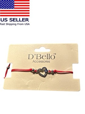 D'Bello Rhinestone Evil Eye String Adjustable Bracelet Red new
