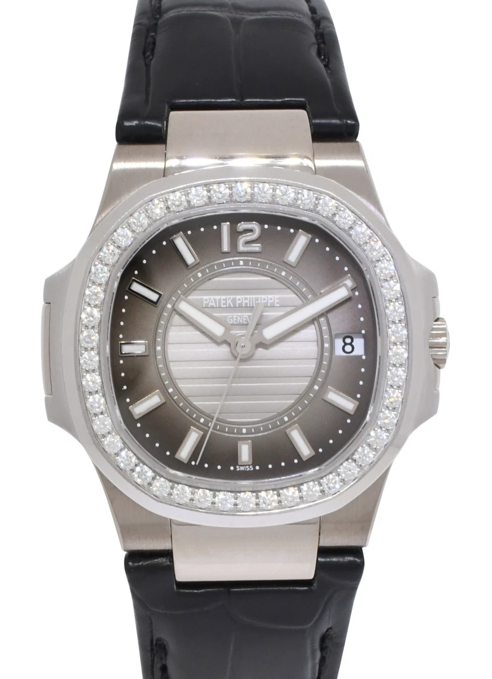 Patek Philippe — Patek Philippe Nautilus 7010 18k White Gold & Diamond Gray Ladies Watch 7010G