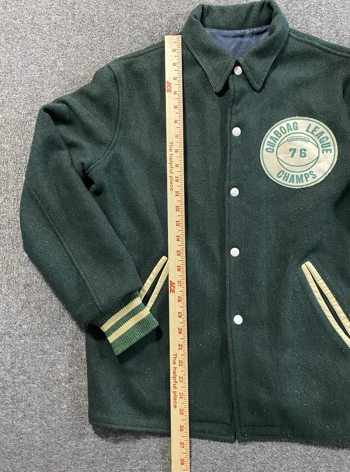 Vintage 70s Varsity Jacket Mens Small Green Wool Preppy Quaboag League Champs image 10