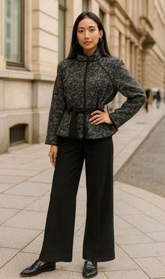 Sandro Black Tweed Belted Cropped Jacket Size Small Quiet Luxury Classy 