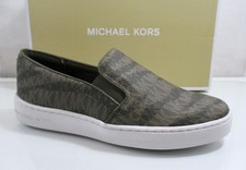 Michael Kors Keaton Slip On Sneakers MK Signature Olive Green Size 7.5