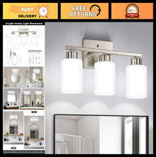 3-Light Modern Vanity Light Fixture, Brushed Nickel Wall Sconce, Frosted Glass S