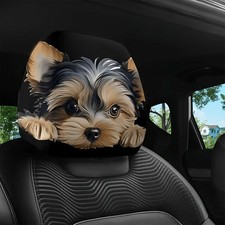 Set of 2 Yorkie Puppy Car Headrest Covers Soft Fabric Auto Interior Decoration
