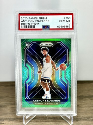 2020 Panini Prizm ANTHONY EDWARDS Rookie RC #258 Green Prizm Timberwolves PSA 10