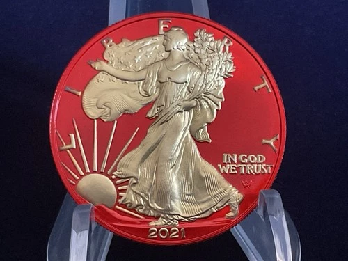 2021 1oz Silver Liberty Eagle.  “Space  Red  -  24k Gold”.  COA in Sleeve.