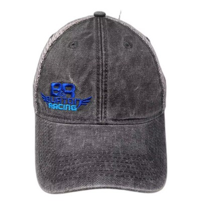 Legacy Trucker Hat Black Blue OS Mesh Embroidered Burton Racing Snapback Cap