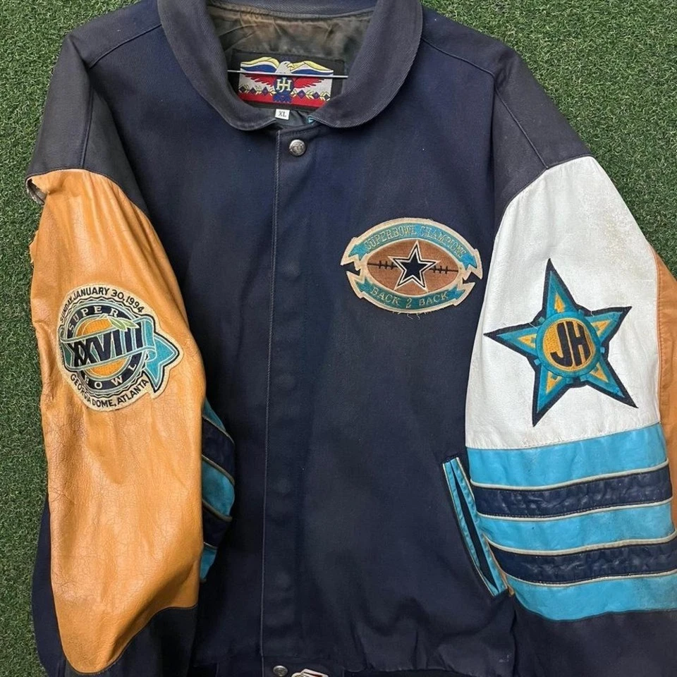 Chaqueta con mangas de cuero espalda con espalda de Jeff Hamilton Dallas Cowboys vintage de los 90 Foto 3 de 4