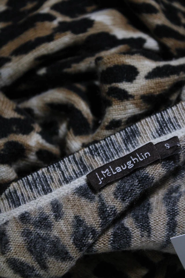 Suéter tejido J. Mclaughlin para mujer de algodón manga larga con estampado animal marrón talla S Foto 4 de 4