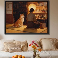 Japanese Dog Artwork Shiba Inu Canvas Print Living Room Decor Rustic Wall Art
