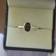 Natural Smoky Quartz 925 Sterling Silver Gemstone Ring Engagement Jewelry