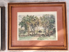 19th-century hand-colored etching titled "Where Noble Elms Abound" Peter Moran