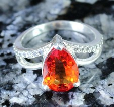 11.03 Ct Certified Natural Padparadscha Orange Sapphire Pear Gems Birthday Ring
