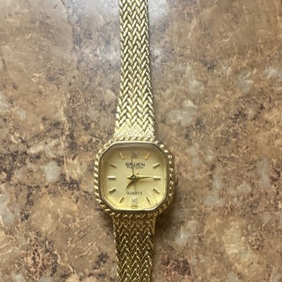 Gruen Women's Precision Quartz Analog Wristwatch Gold Rectangular Metal Bracelet
