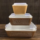 Vintage Pyrex Woodland Set of 3 w/ Lids Brown Refrigerator Dishes