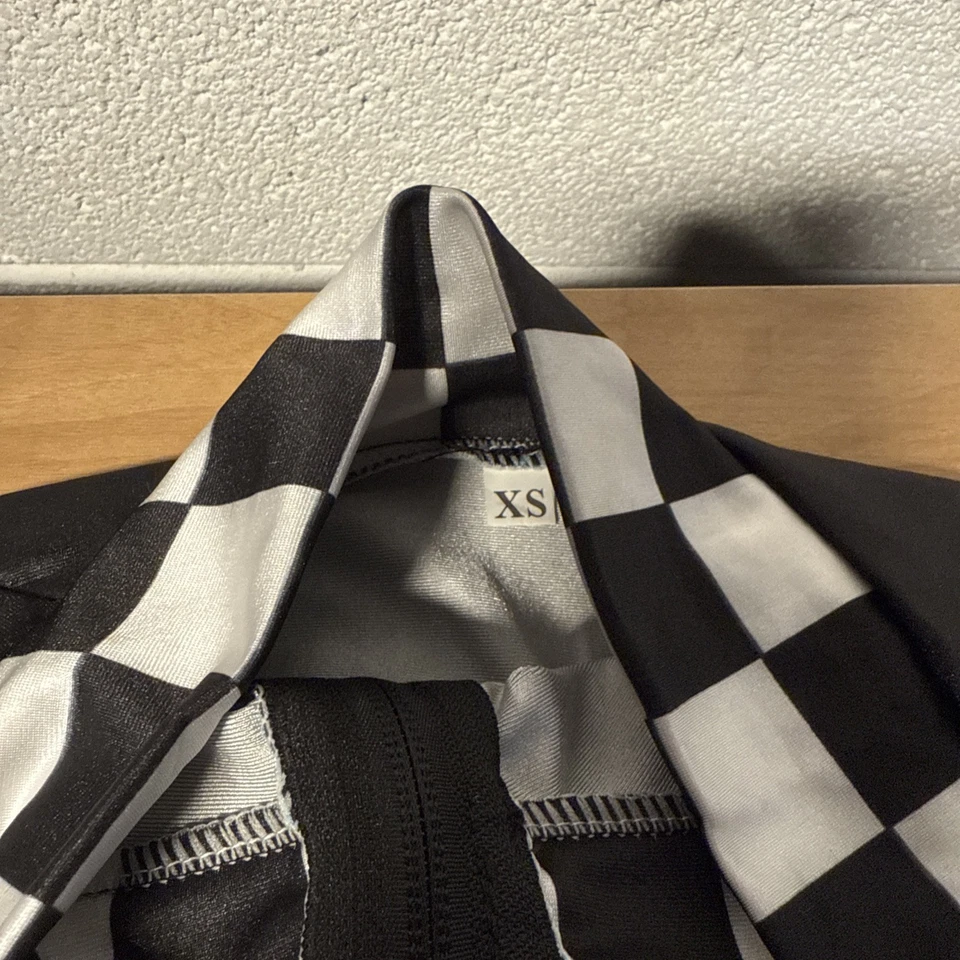 Women`s XS Sexy Race Car Driver Costume Racer Racing Jumpsuit Flag Fishnet Belt - Image 4 of 4