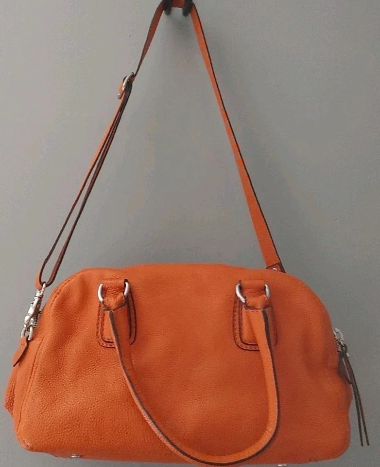 Bandolera Abro Naranja Cuero Guijarro Doble Asa Desmontable Correa Foto 3 de 4