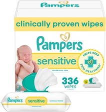 Pampers Baby Wipes, Sensitive, Water Based Wipe, 336 Wipes Total 4 Flip-Top Pac