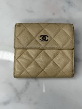 Auth Chanel Classic Flap Card Holder Wallet Beige Caviar Silver HW Coin Snap