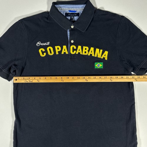 Tommy Hilfiger Polo Shirt XL Black Brazil Copacabana Flag Soccer Vintage 90s - Picture 9 of 9