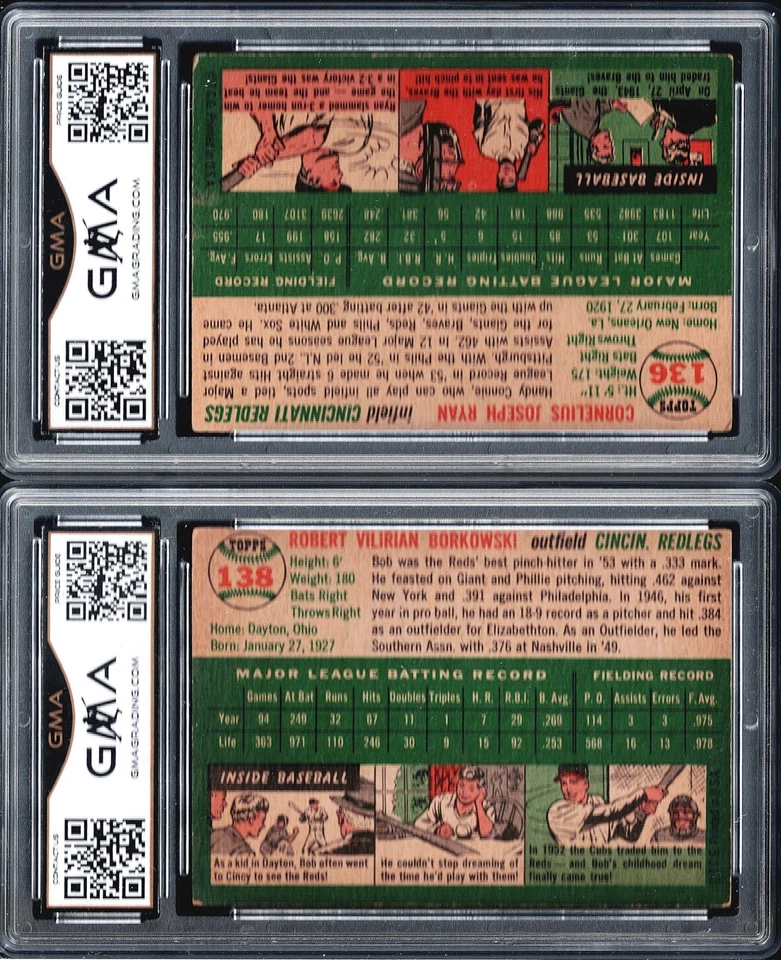 GMA 5.5 Reds Set LoTt:  1954 Topps #136 Connie RYAN & #138 Bob BORKOWSKI  EX+ - Image 2 of 2