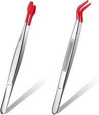 2 Piece Tweezers with Rubber Tips Set, Straight Tip PVC-Coated Precision Tweezer