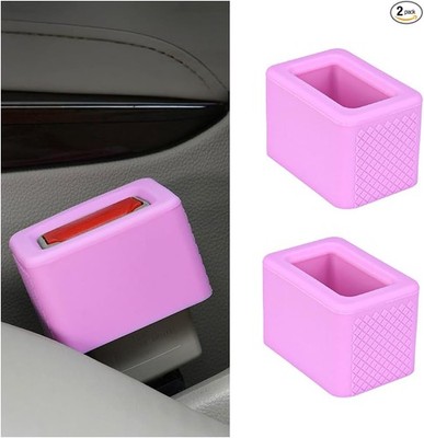 2PCS Silicone Car Seat Belt Buckle Holder, Universal Easy Access B Color: Pink