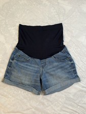Women s Maternity Jean Shorts Size Small Over Belly High Elastic Support Denim