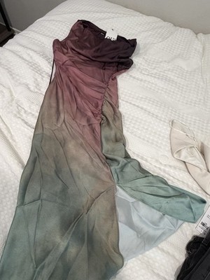 Zara Ombre Satin Maxi Dress Ruched Cowl Neck Sleeveless Pink Green Blue S |  eBay