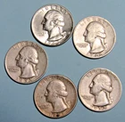 Lot of (5) Pre 1964 Washington Quarters  90% Silver 48S- 51D -52S- 52S- 63D