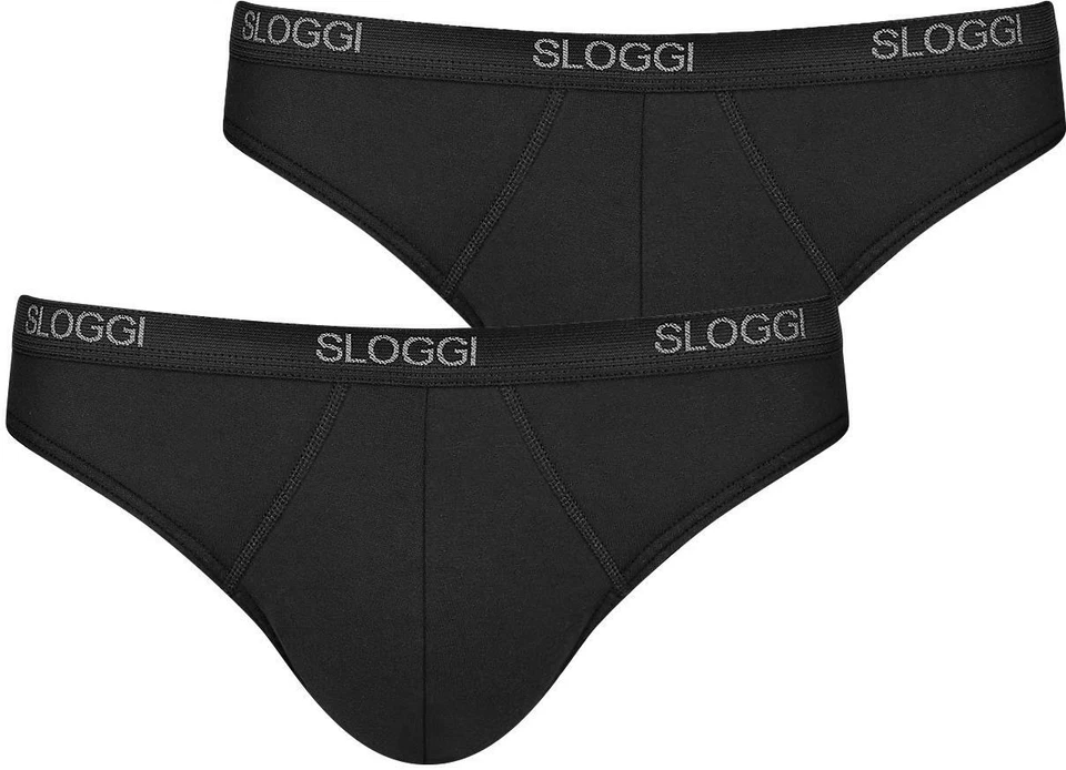 Mens Sloggi Men's Basic Mini 2 Pk Brief Pants Black White Briefs Pouch Twinpack