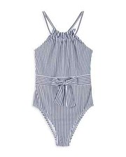 Habitual L75235 Kids Girls' Navy Scarlett Stripe One Piece Swimsuit Size 14