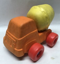 Vtg Mattel 1978 Softuf Cement Truck Toy Soft Yellow Orange Wheels Rolls Works