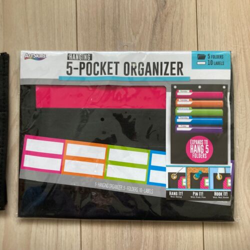 Set of 2 Hanging File Holder Organizer Rack 5 Pocket File Folders For Wall READ