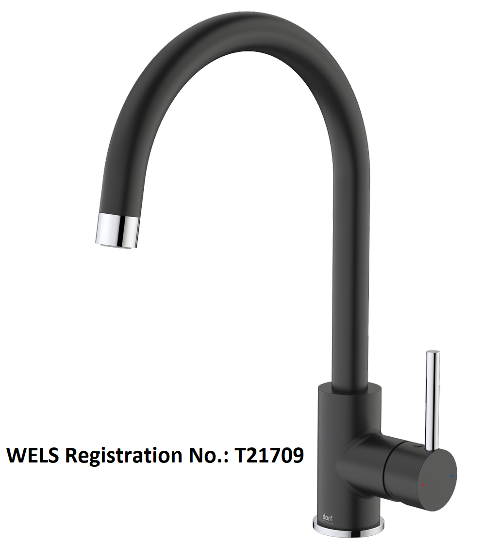Dorf OBSIDIAN SINK MIXER 35mm Cartridge, WELS 4 Star, 7.5L/Min, BLACK
