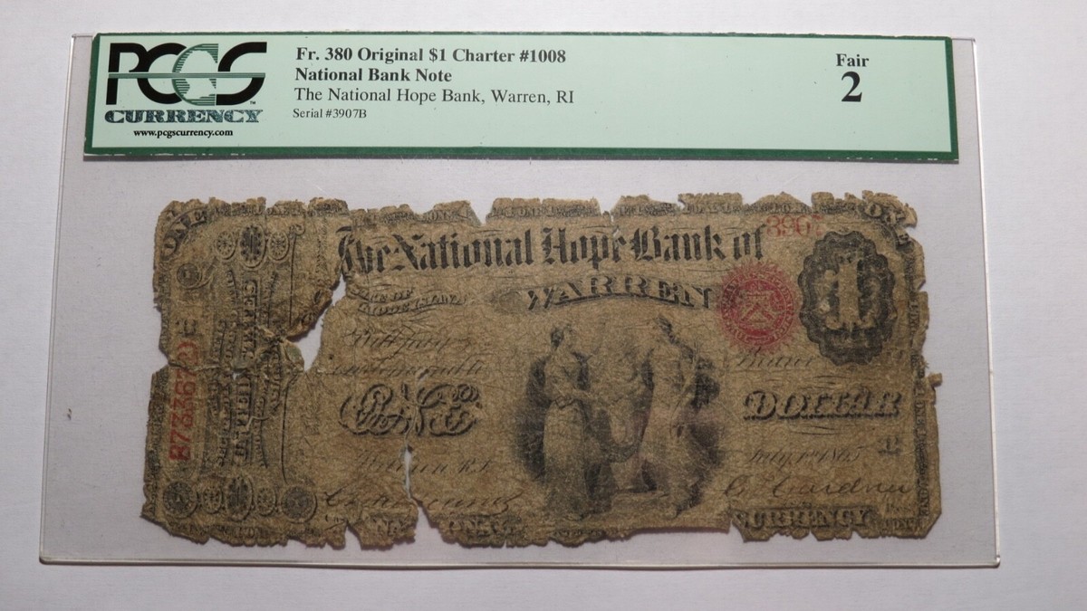 $1 1865 Warren Rhode Island RI National Currency Bank Note Bill