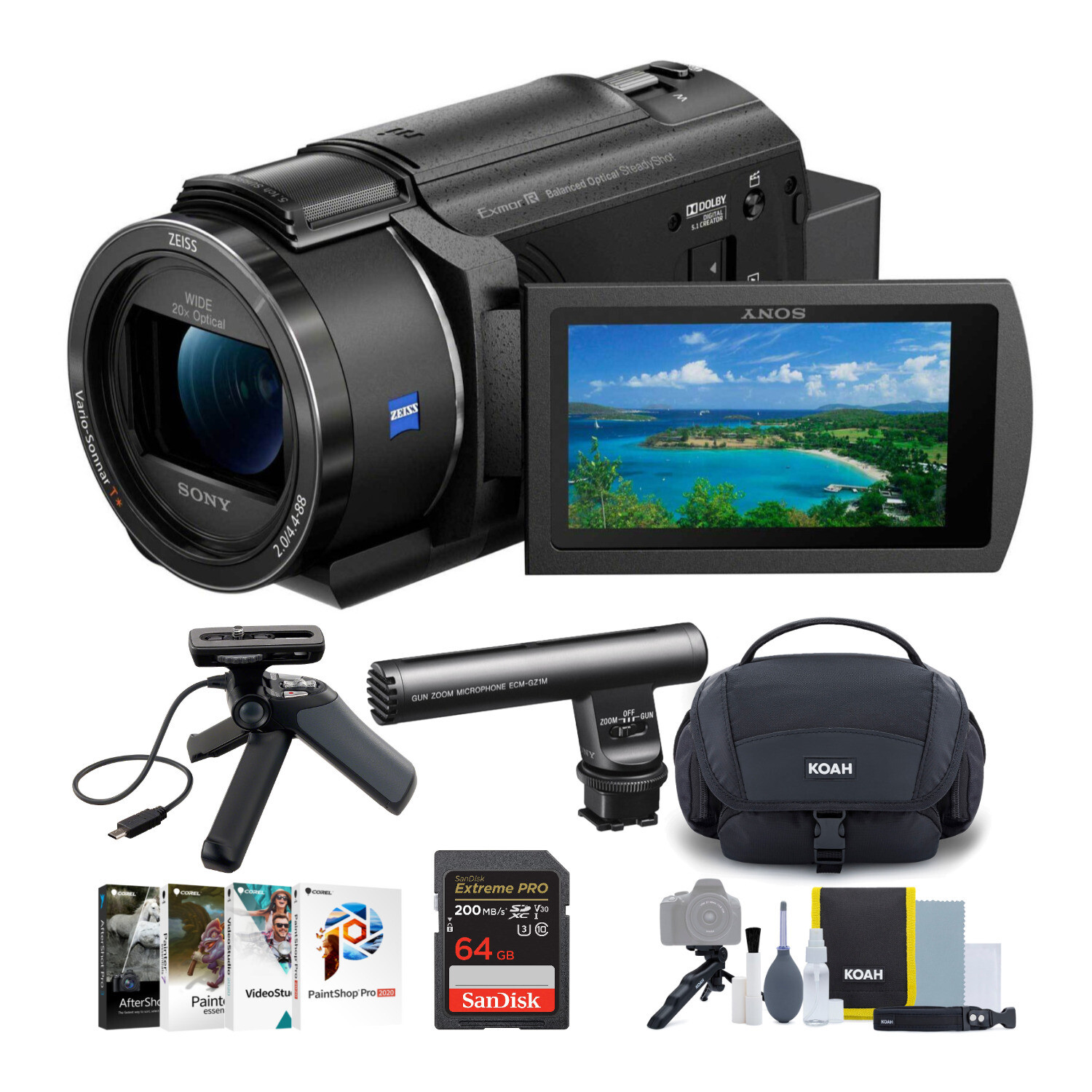 Видеокамера Sony FDRAX43B 4K с рукояткой для штатива и микрофонным комплектом Gun Zoom