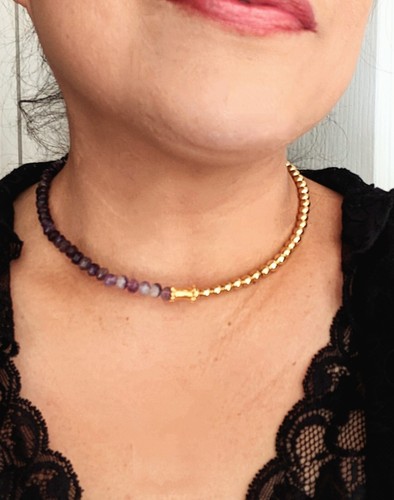 Natural Purple Amethyst Beads With Gold Beads In Half And Half Choker/Necklace - Picture 9 of 9