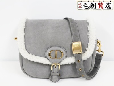 Dior Christian Dior Shoulder Bag Medium Bobby BOBBY Mouton Suede Grey  Velour