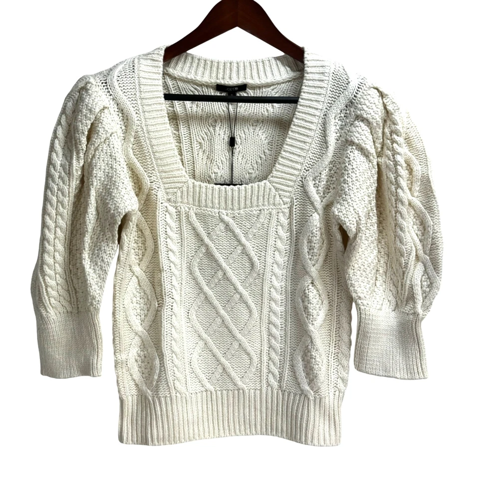 Suéter Joe's Jeans XL Off White tejido con cable mezcla de lana Foto 3 de 4